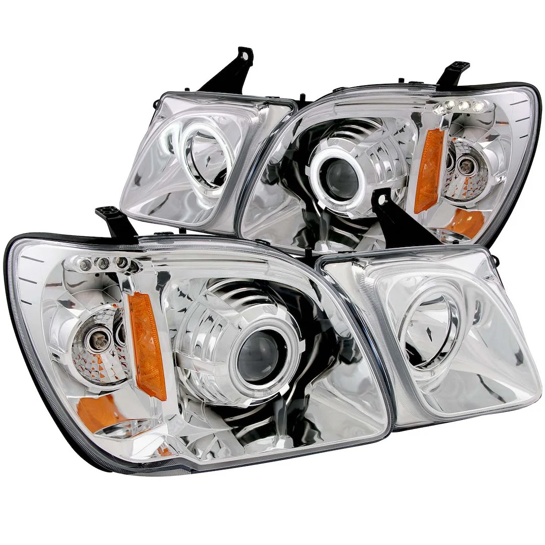 111169 – ANZO Headlight Assembly, Halogen Bulb Projector Beam With Halo Clear Lens Chrome Housing Set Of 2